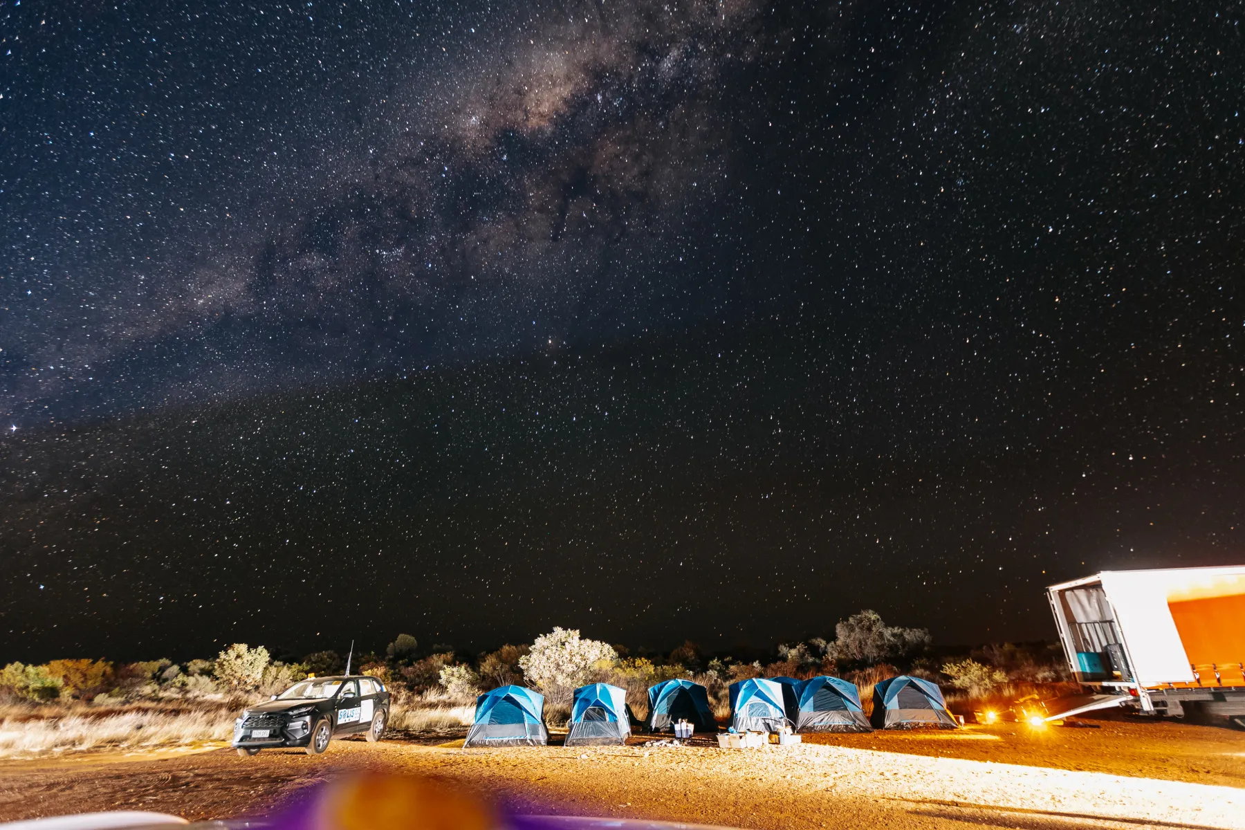 The team camped under the Milky Way in the Australian Outback